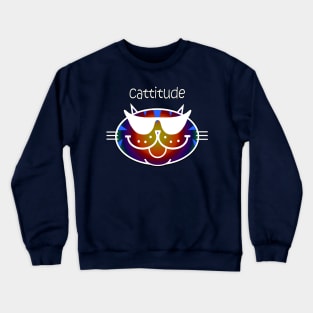 Cattitude 2 - Dark Rainbow Tabby, White Outline Crewneck Sweatshirt